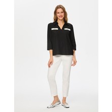 Faik Sönmez Kontrast Cep Detaylı 3/4 Kol Örme Bluz S26BLZ020