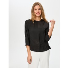 Faik Sönmez Saten Garnili 3/4 Kol Yuvarlak Yaka Şık Bluz S26BLZ040