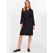 Faik Sönmez Kuşaklı Kendinden Dokulu Şönil Elbise W26ELB023