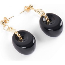 Faik Sönmez Siyah Taşlı Gold Küpe W26KUP002