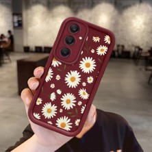 Ucuc Samsung Galaxy A25  Uyumlu Silikon Malzeme Darbeye Dayanıklı Bordo Renkli Kılıf Çiçekler Desen