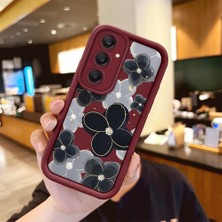 Ucuc Samsung Galaxy A25 Uyumlu Silikon Malzeme Darbeye Dayanıklı Bordo Renkli Kılıf Çiçekler Desen