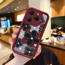 Ucuc Tecno Spark 20 Pro Uyumlu Silikon Malzeme Darbeye Dayanıklı Bordo Renkli Kılıf Çiçekler Desen