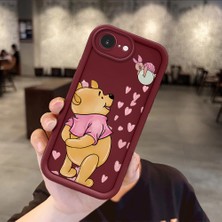 Ucuc iPhone 16E Uyumlu Silikon Malzeme Darbeye Dayanıklı Bordo Renkli Kılıf Kartun Desen