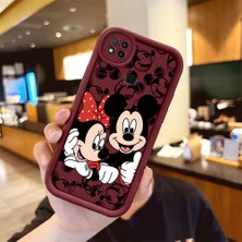 Ucuc Xiaomi Redmi 9C/10A Uyumlu Darbe Koruma Lens Koruma Bordo Silikon Kılıf Mickey Mouse Deseni
