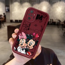 Ucuc Xiaomi Redmi Note 10 Pro Uyumlu Darbe Koruma Lens Koruma Bordo Silikon Kılıf Mickey Mouse Deseni