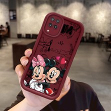 Ucuc Samsung Galaxy A12/M12 Uyumlu Darbe Koruma Lens Koruma Bordo Silikon Kılıf Mickey Mouse Deseni