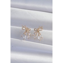 Skygo Pirinç Gold Renk Zirkon Taşlı Fiyonk Küpe - TJ-BKP9293