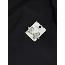 Luxury Gümüş Renk Çiçek Taşlı Küpe