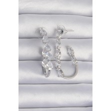 Skygo Pirinç Gümüş Renk Damla Zirkon Taş Tasarımlı Küpe - TJ-BKP9197