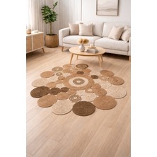 Halımax Salda JUT03 Hasır Çift Taraflı Yıkanabilir Jüt Kilim Mutfak Banyo Koridor Halısı Yuvarlak Jüt Halı