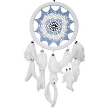 Sesengo Buz Mavisi Renginde Nazar Motifli Kuş Tüylü Duvar Süsü