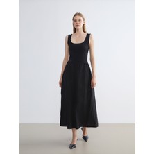 Lc Waikiki Yeni Sezon Kare Yaka Belden Oturtmalı Elbise