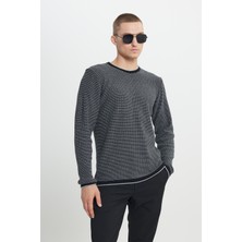 Altınyıldız Classics Erkek Siyah-gri Standart Fit Normal Kesim Bisiklet Yaka Triko Kazak