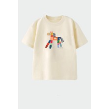 Monila Unisex Çocuk Pamuklu Bisiklet Yaka Baskılı T-Shirt