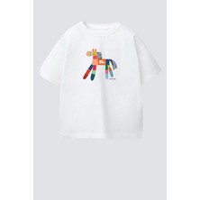 Monila Unisex Çocuk Pamuklu Bisiklet Yaka Baskılı T-Shirt