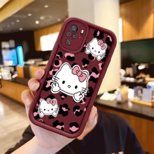 Ucuc Xiaomi Poco M5S Uyumlu Silikon Malzeme Darbeye Dayanıklı Bordo Renkli Kılıf Hello Kitty Desen