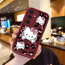 Ucuc Samsung Galaxy S24 Plus Uyumlu Silikon Malzeme Darbeye Dayanıklı Bordo Renkli Kılıf Hello Kitty Desen