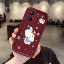 Ucuc Xiaomi Poco C65 Uyumlu Silikon Malzeme Darbeye Dayanıklı Bordo Renkli Kılıf Hello Kitty Desen