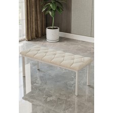 Baresmu Süme Bench Puf – Kapitoneli Oturma Bankı 105X40 cm | Modern Bench Puf Beyaz Metal Ayaklı Kapitoneli