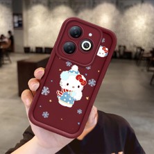 Ucuc Tecno Spark 20/20C/GO 2024 Uyumlu Silikon Malzeme Darbeye Dayanıklı Bordo Renkli Kılıf Hello Kitty Desen