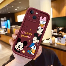 Ucuc iPhone 15 Plus Uyumlu Silikon Malzeme Darbeye Dayanıklı Bordo Renkli Kılıf Mickey Mouse