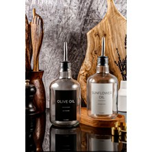 TheBRo 500ML Ahşap Stantlı Black White Serisi Zeytinyağı ve Ayçiçek Yağı Şişesi,Yağdanlık Seti