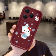 Ucuc Tecno Spark 20 Pro Uyumlu Silikon Malzeme Darbeye Dayanıklı Bordo Renkli Kılıf Hello Kitty Desen