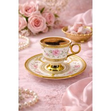 Glazze Pembe Güllü Kahve Takımı 12 Parça