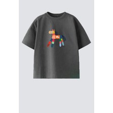 Monila Unisex Çocuk Pamuklu Bisiklet Yaka Baskılı T-Shirt