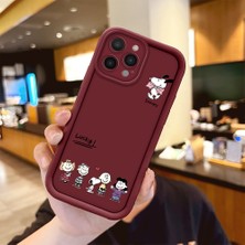 Ucuc iPhone 14 Pro Max Uyumlu Darbe Koruma Lens Koruma Bordo Silikon Kılıf Sevimli Snoopy Deseni