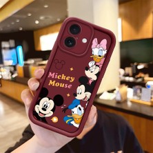 Ucuc iPhone 16 Uyumlu Silikon Malzeme Darbeye Dayanıklı Bordo Renkli Kılıf Mickey Mouse