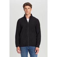 Altınyıldız Classics Erkek Siyah Anti-Pilling Tüylenme Yapmayan Standart Fit Bato Yaka Sweatshirt Polar Ceket