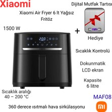 Xiaomi  6 Lt 1500 W 8 Program, Dijital Ekran, Xxl Yağsız Airfryer, Sıcak Hava Fritözü+ Mutfak Tartısı Hediye