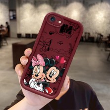 Ucuc iPhone 7/8/se 2020 2022 Uyumlu Darbe Koruma Lens Koruma Bordo Silikon Kılıf Mickey Mouse Deseni