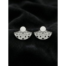 Roza Silver 925 Ayar Elişi Telkari Gümüş Yuvarlak Desenli Yelpaze Çivili Küpe