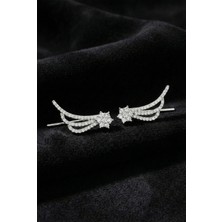 Roza Silver 925 Ayar Gümüş Rodyum Renk Kayan Yıldız Sarmaşık Yatay Küpe