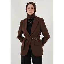 Kemerli Blazer Ceket Kahverengi HM262697