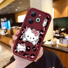 Ucuc Tecno Spark 20/20C/GO 2024 Uyumlu Silikon Malzeme Darbeye Dayanıklı Bordo Renkli Kılıf Hello Kitty Desen