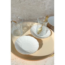 PremiumPort 6'lı Aura Gold Porselen Çay Tabağı Takımı, Altın Kenar, Inci Detaylar
