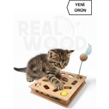 Realwood Ahşap Kedi Oyuncağı - Çıngıraklı Toplu - Yatay Model - 30CM x 30CM