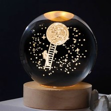 PremiumPort Astronot Temalı Ahşap Standlı Kristal Işıklı Cam Küre