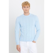 %100 Pamuk Standart Fit Normal Kesim Bisiklet Yaka Jakarlı Triko Kazak