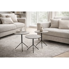 İdek Home 3'lü Yan Sehpa, Zigon Sehpa, Desenli Zigon Sehpa, Traverten Desenli Zigon Sehpa