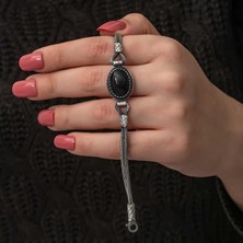 Inure Jewelry Gümüş Oniks Taşlı Kazaziye Bileklik