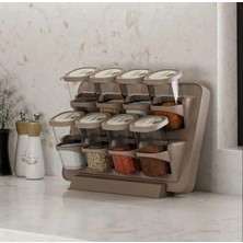 8'li Standlı Yapışkanlı Döner Kapaklı Baharatlık Set