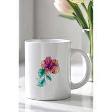 YasBey Design Çiçek Desenli 330ML Baskılı Beyaz Seramik Kupa Bardak