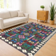 Halı Portalı Renkli Etnik Motifli Salon Halısı Toz Tutmaz Kaymaz Tabanlı Enerjik Yaşam Alanları Için - FNL-433