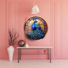 Glitglass Yuvarlak Cam Tablo - Renklerin Dansı: Zarif Tavus Kuşu Işıltısı