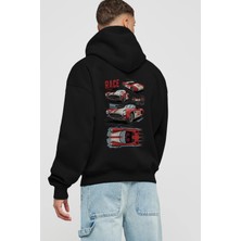 Araba Serisi (59) Siyah Oversize Hoodie Kapüşonlu Sweatshirt Erkek Kadın Kanguru Cep
